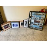 Collection of framed photos etc.