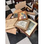 Three boxes of religious prints and photographs