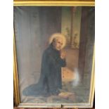 Saint Alphonsus Rodriguez oil on canvas in gilt frame {140 cm W x 174 cm H}