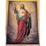 Sacred heart, oil on canvas in plain gilt frame {115 cm W x 161 cm H}