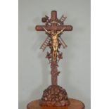 Very fine quality Carved oak crucifix with brass mounts {30 cm W x 74 cm H}