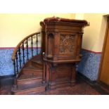 Good quality 19th century oak pulpit with wrought iron balustrade {270 cm W x 190 cm H x 120 cm D}