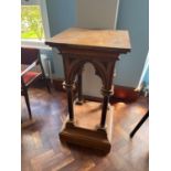 Antique pitch pine plinth of gothic design {56 cm W x 110 cm H x 56 cm D}