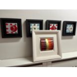 Set of four abstract art pieces and one larger one { Largest 52 cm W x 50 cm H}