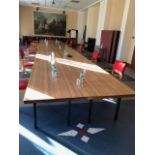 Large boardroom table in the form of eight Formica topped sections on metal bases {212 cm W x 72