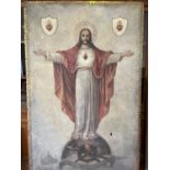 Large oil on canvas of Our Lord, with gothic brass mount, “Come to me all you that labour and have