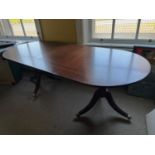 Regency style mahogany dining table with extra leaf {215 cm W x 73 cm H x 96 cm D}.