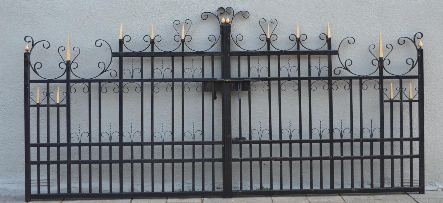 Pair of metal entrance gates {340 cm W x 175 cm H}