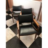 Set of five teak mid century armchairs.