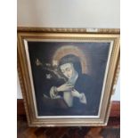 St. Catherine of Sienna 19th Century oil on canvas in gilt frame 60 W 74 H