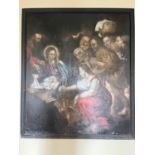 18th Century oil on canvas, Adoration of the Baby Jesus {121 cm W x 140 cm L}