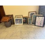 Collection of framed prints, oil of Seamus Heaney etc.