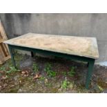 Vintage metal-based table and vintage ladder {Table 186 cm W x 75 cm H x 92 cm D}.