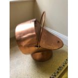 Large copper coal scuttle {50 cm W x 60 cm H x 65 cm D}