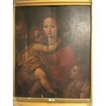 18th century oil on panel, lady holding a child {79 cm W x 90 cm H}