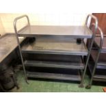 Stainless steel four tier mobile trolley {128 cm W x 132 cm H x 60 cm D}