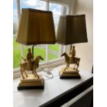 Set of three resin lamps in the form of warriors on horseback with shades {60 cm H}