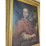 Oil on canvas of a clergyman in gilt frame {60 cm W x 89 cm H}