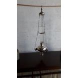 Decorative silver plated sanctuary lamp complete with glass holder {101 cm H}