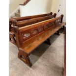 Set of four antique pitch pine church pews