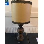 Oak column lamp with shade