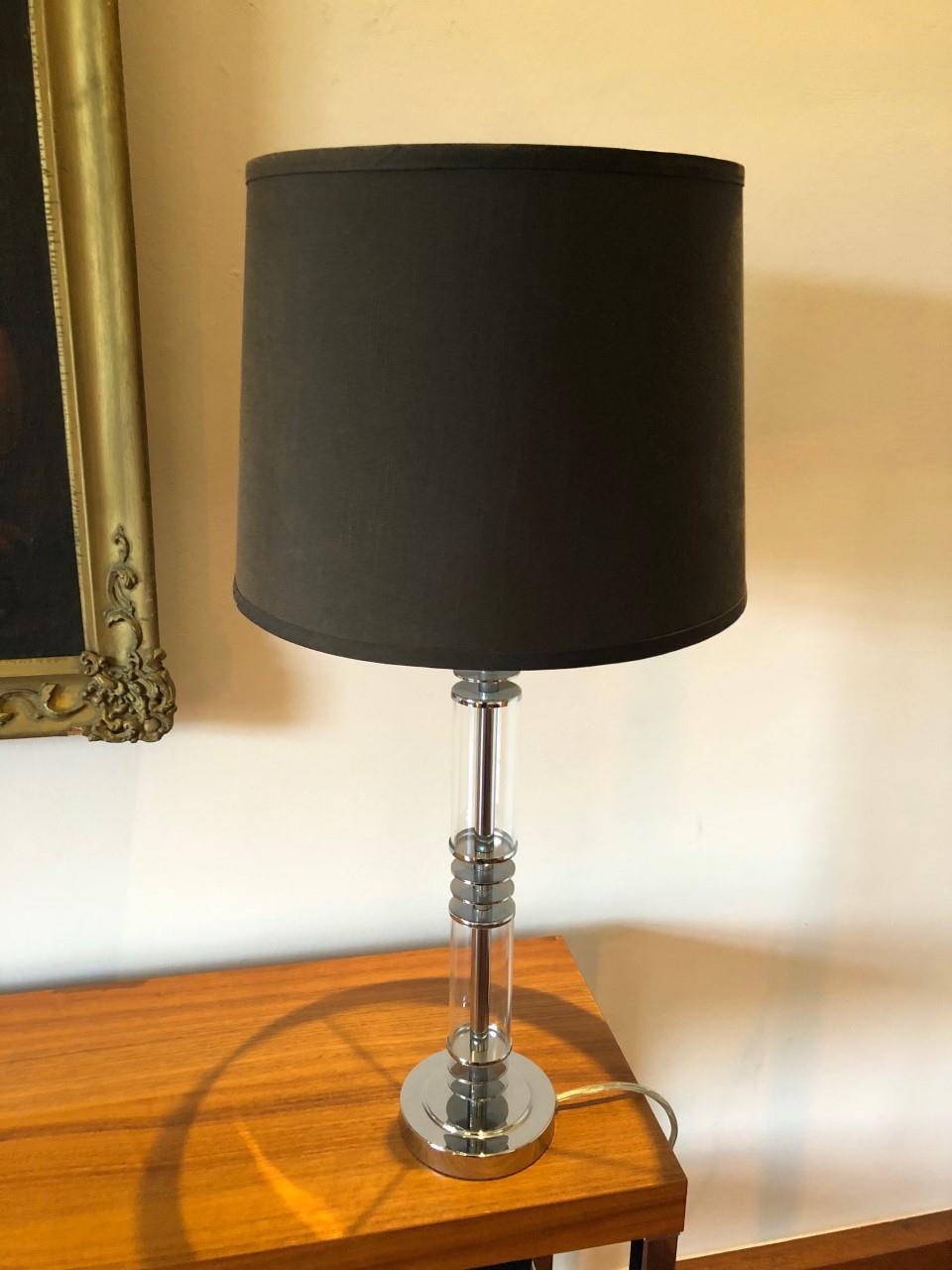 Occasional chrome and glass lamp {70 cm H}