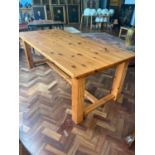 Large pine kitchen table and two others {210 cm W x 75 cm H x 97 cm D}