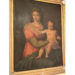 Madonna and child, oil on canvas in gilt frame {90 cm W x 115 cm H}