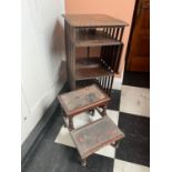 Edwardian oak revolving bookcase and Edwardian library steps . {52 cm W x 103 cm H}