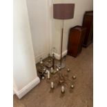 Collection of brass lamps etc.