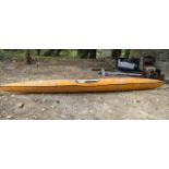 Zambie fibreglass one man canoe { 38cm H X 444cm L X 62cm W }.