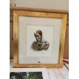 Pervanel Woman Wearing Head Scarf Pencil drawing mounted in a gilt frame { 57cm H X 51cm W }.