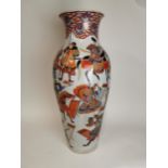 Large Japanese ceramic Kutani floor vase decorated with warriors. {92 cm H x 38 cm Dia}.