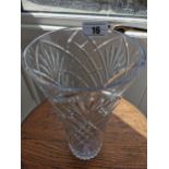 Cut glass flower vase { 30cm H X 16cm Dia }.