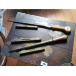 Collection of old carpenter's tools - Brace Screw driver and three levels