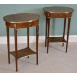 Pair of walnut ormolu mounted oval lamp tables with single drawer. {72 cm H x 50 cm W x 40 cm D}