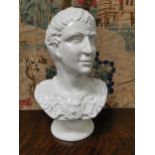 Ceramic bust of Caesar { 40cm H X 24cm W X 22cm D }.