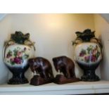 Pair of 19th. C. ceramic vases decorated with flowers { 36cm H X 21cm W X 10cm D } { with damage }