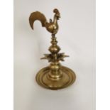Rare Indian/Persian brass Mosque lamp surmounted with Rooster. {49 cm H x 29 cm Dia}