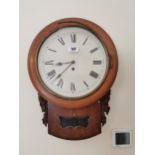 19th. C. mahogany single fusee drop dial wall clock { 56cm H X 41cm W X 16cm D }.