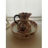 Mason's Ironstone Iceland pattern jug and basin set { 24cm H X 28cm Dia }.