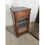 Edwardian inlaid mahogany music cabinet converted to a Radiogram { 89cm H X 48cm W X 41cm D }.