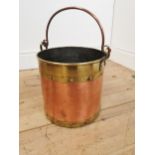 Victorian brass and copper log bucket. {44 cm H x 29 cm Dia}.