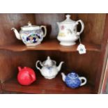 Collection of five 19th. C. and later ceramic teapots { 18cm H - 12cm H }.