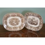 Pair of brown willow pattern meat platters. {32 cm H x 40 cm W}.