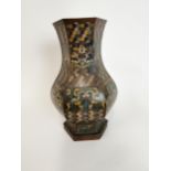 Japanese champleve enamel lobed vase. {46 cm H x 26 cm Dia}.