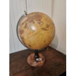 World globe on stand { 45cm H X 38cm Dia }.