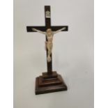 Carved oak and Ivory Crucifix. {34 cm H x 17 cm W x 11 cm D}.