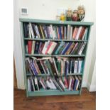 Painted pine floor bookcase { 134cm H X 106cm W X 25cm D } books included - Gardening, novels,