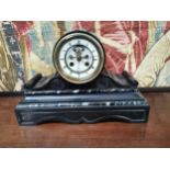 19th. C. drum head marble mantle clock { 25cm H X 35cm W X 13cm D }.